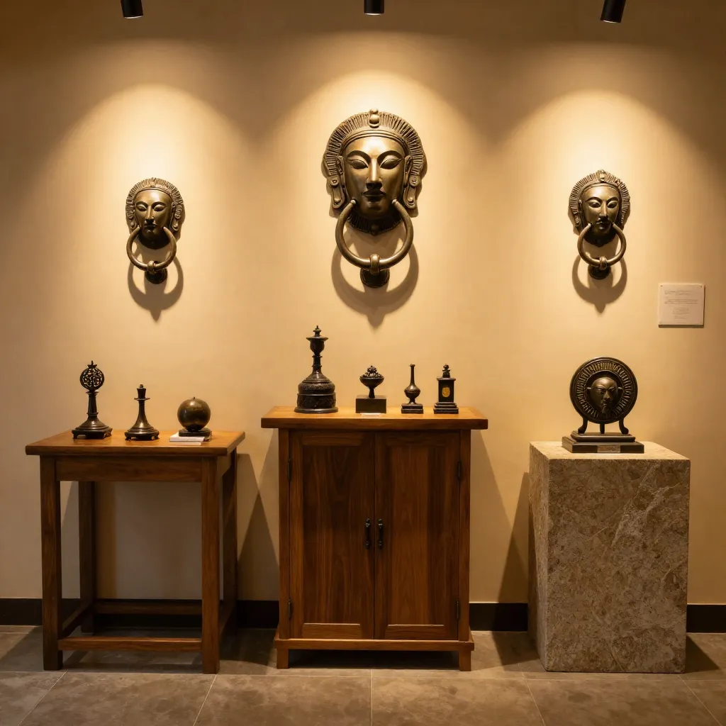 Door knocker installed on dark wooden door