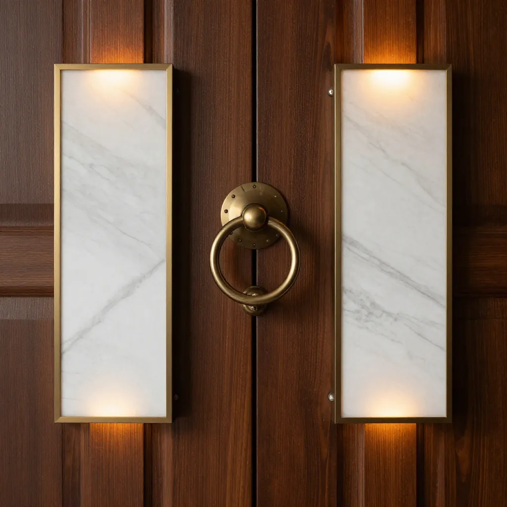 Brass knocker on painted entry door