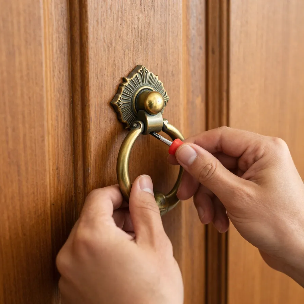 Lion head door knocker in polished brass