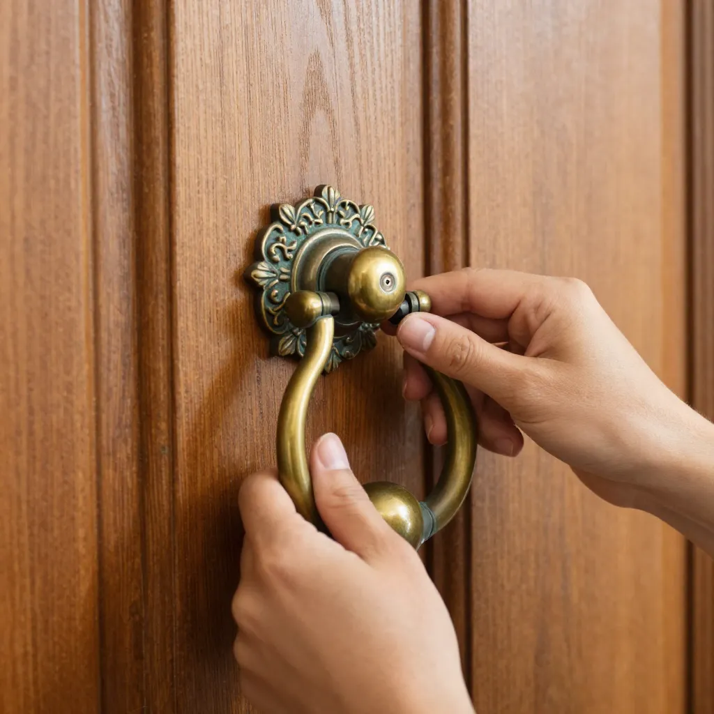 Door knocker in brass and bronze finishes