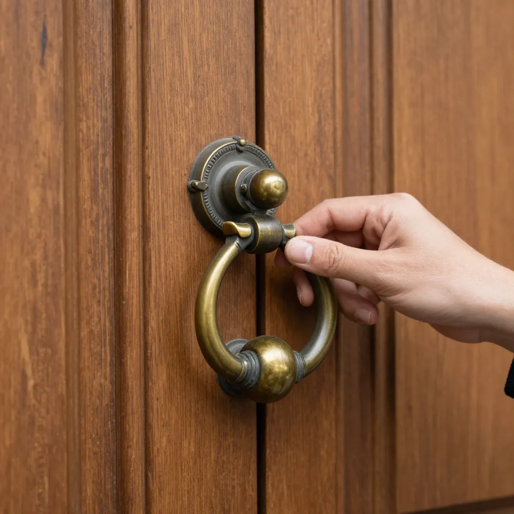 Close-up of hand-forged metal texture on a door knocker