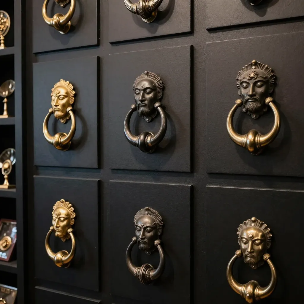 Door with installed knocker and entry accent